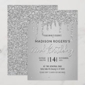 Sillver jonge meisje of dame glitters uitnodiging (Voorkant / Achterkant)