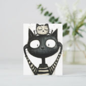 Silly Adorable Cats Black and White Drawing Briefkaart (Staand voorkant)