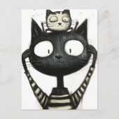 Silly Adorable Cats Black and White Drawing Briefkaart (Voorkant)