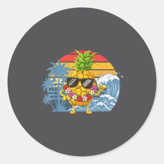 Silly Aloha Hawaiian Pineapple Sign Hawaii Shaka Ronde Sticker (Voorkant)