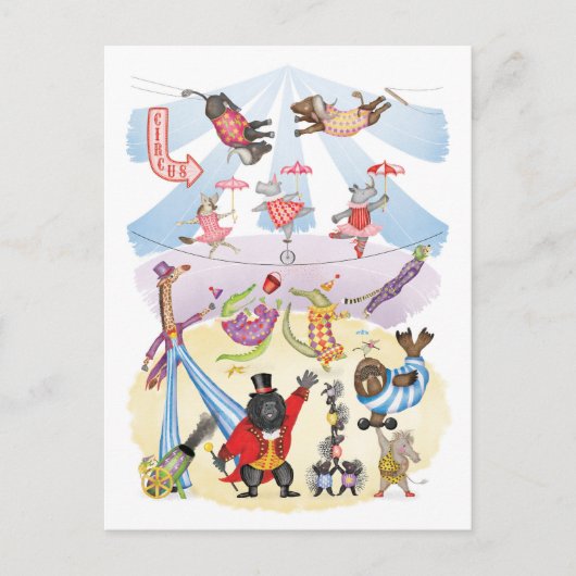 Silly animal circus postcard briefkaart (Voorkant)