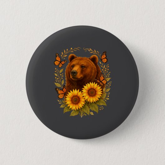 Silly Bear Butterfly Nature Rustic Sunflower Monar Ronde Button 5,7 Cm (Voorkant)