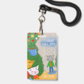 Silly Cartoon Cat Student Hall Pass Badge (Voorzijde met lanyard)