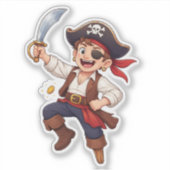 Silly Cartoon Pirate Custom-Cut Vinyl Sticker (Voorkant)