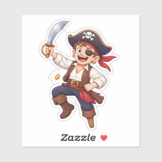 Silly Cartoon Pirate Custom-Cut Vinyl Sticker (Vel)