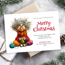 Silly Cartoon Woman Editable Holiday Greeting Feestdagenkaart