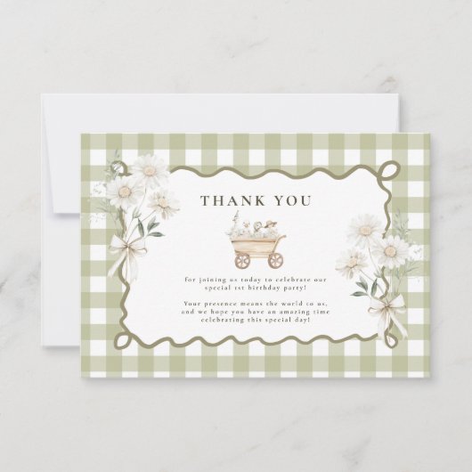 Silly Goose 1st Birthday Green Gingham Bedankkaart (Voorkant)