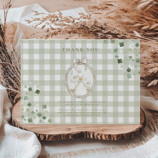 Silly Goose 1st Birthday Green Gingham Bedankkaart
