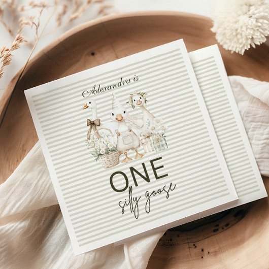 Silly Goose 1st Birthday Green Stripes  Servet