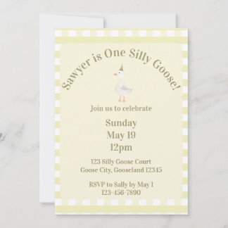 Silly Goose 1st Birthday Invitation (Pale Yellow) Kaart