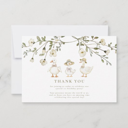 Silly Goose 1st Birthday Neutral Floral  Bedankkaart (Voorkant)
