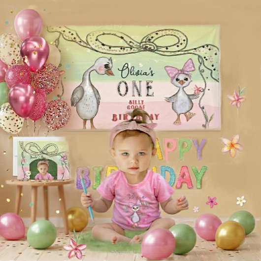 Silly Goose 1st Birthday Pink Coquette Aesthetic Spandoek