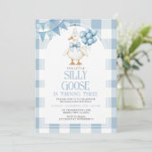 Silly Goose 3rd Birthday Blue Bow Gingham Balloon  Kaart (Staand voorkant)