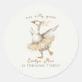 Silly Goose 3rd Birthday Watercolor Ronde Sticker (Voorkant)