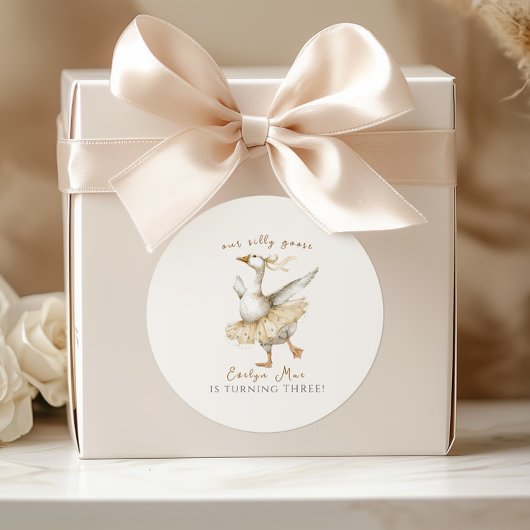 Silly Goose 3rd Birthday Watercolor Ronde Sticker