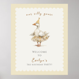 Silly Goose 3rd Birthday Yellow Watercolor Welcome Poster