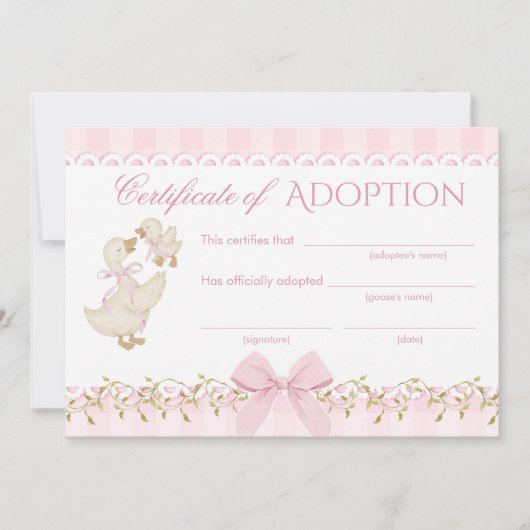 Silly Goose Adoption certificate Pink Gingham Kaart (Voorkant)