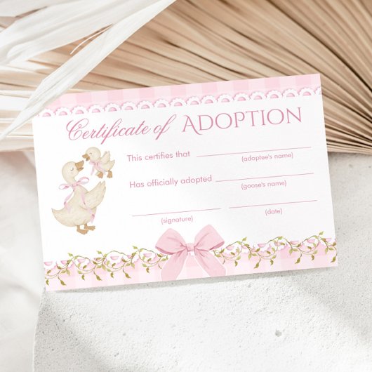 Silly Goose Adoption certificate Pink Gingham Kaart