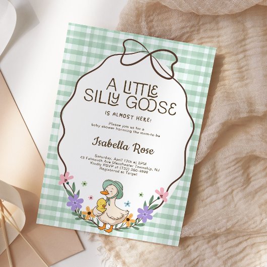Silly Goose Baby Shower Green Gingham Neutral Kaart
