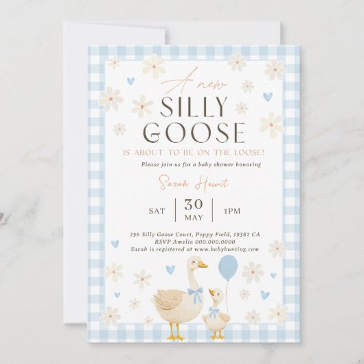 Silly Goose Baby Shower Invitation Boy, Blue Baby  Kaart (Voorkant)