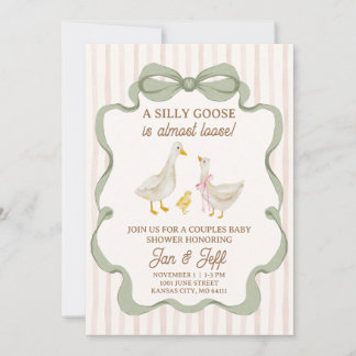 Silly Goose Baby Shower Invite Pink Stripe Kaart
