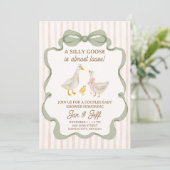 Silly Goose Baby Shower Invite Pink Stripe Kaart (Staand voorkant)