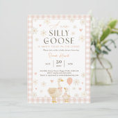 Silly Goose Baby Shower Invites Girl. Pink Gingham Kaart (Staand voorkant)