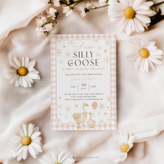 Silly Goose Baby Shower Invites Girl. Pink Gingham Kaart