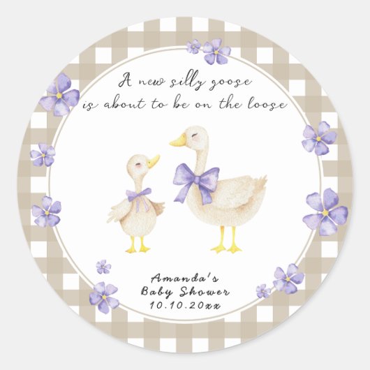Silly Goose Baby Shower Ronde Sticker (Voorkant)