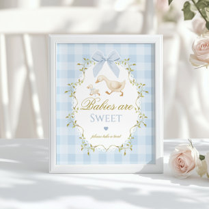 Silly Goose Baby's zijn lief Blauw Gingham Strik Poster