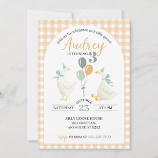Silly Goose Birthday Invitation | Watercolor Plaid Kaart