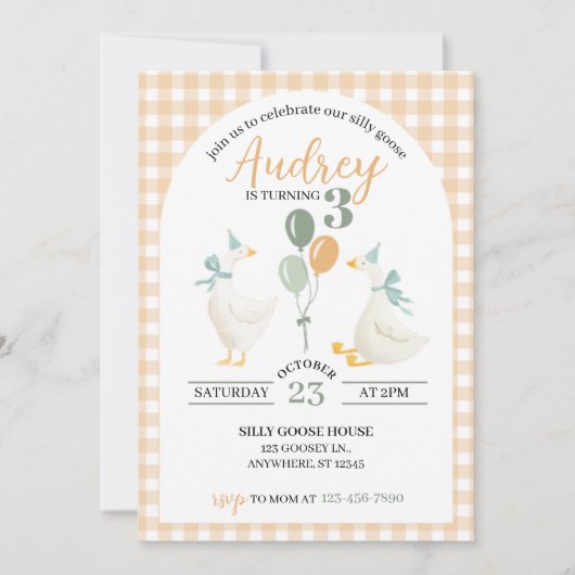 Silly Goose Birthday Invitation | Watercolor Plaid Kaart (Voorkant)