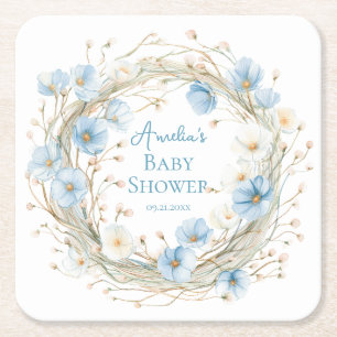 Silly Goose Blauwe Wilde Bloem Baby Shower Papiere Kartonnen Onderzetters