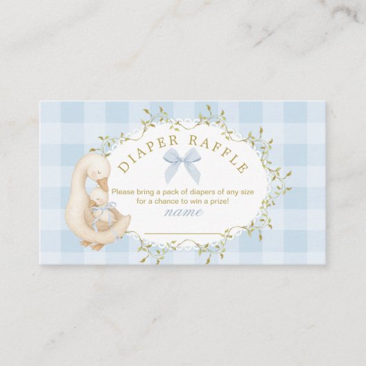 Silly Goose Blue Bow Gingham Diaper raffle ticket Informatiekaartje (Voorkant)