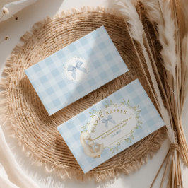 Silly Goose Blue Bow Gingham Diaper raffle ticket Informatiekaartje