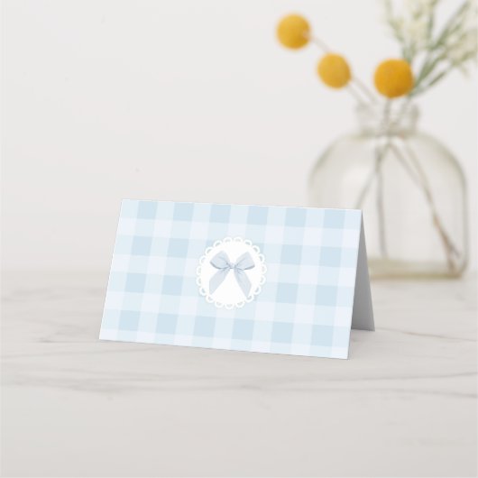 Silly Goose Blue Bow Gingham Whimsical Plaatskaartje (Achterkant)