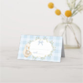 Silly Goose Blue Bow Gingham Whimsical Plaatskaartje (Voorkant)
