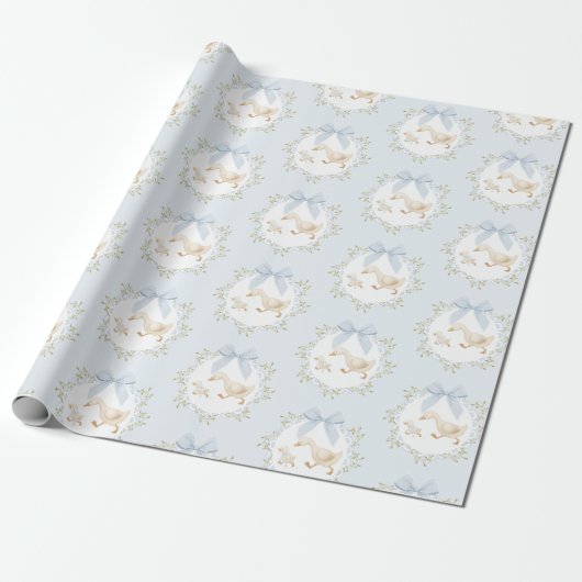 Silly Goose Blue Bow Whimsical Preppy Cadeaupapier (Uitgerold)