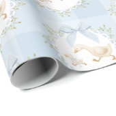 Silly Goose Blue Bow Whimsical Preppy Gingham Cadeaupapier (Rol Hoek)