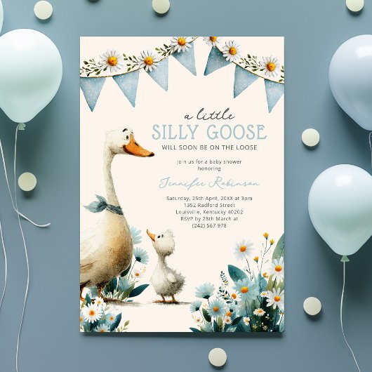 Silly Goose Blue Boy Baby Shower Kaart