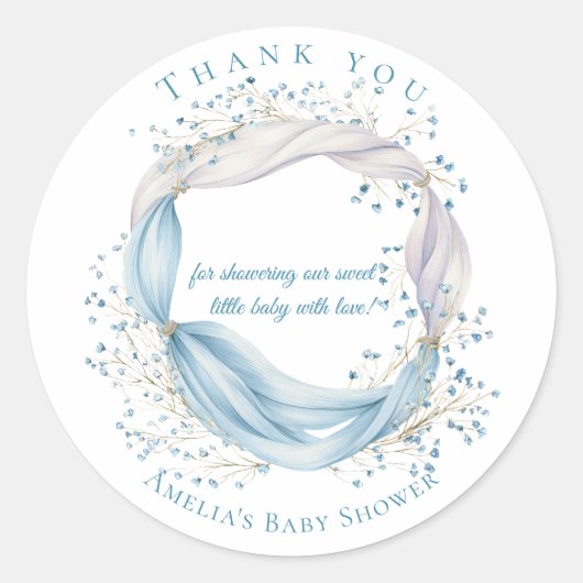 Silly Goose Blue Floral Round Thank You Sticker (Voorkant)