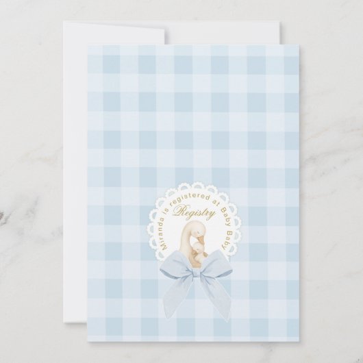 Silly Goose Blue Gingham Baby Boy Shower Kaart (Achterkant)