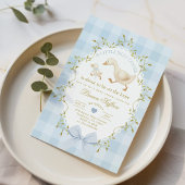 Silly Goose Blue Gingham Baby Boy Shower Kaart