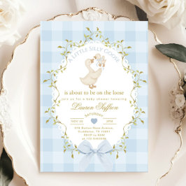 Silly Goose Blue Gingham Baby Boy Shower Kaart