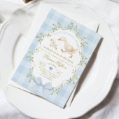 Silly Goose Blue Gingham Baby Boy Shower Kaart