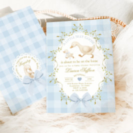 Silly Goose Blue Gingham Baby Boy Shower Kaart