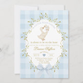 Silly Goose Blue Gingham Baby Boy Shower Kaart (Voorkant)