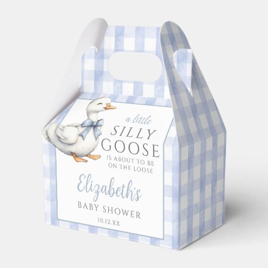 Silly Goose Blue Gingham Baby Shower Bedankdoosjes (Voorkant Zijde)