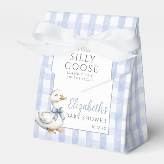 Silly Goose Blue Gingham Baby Shower Bedankdoosjes (Voorkant Zijde)