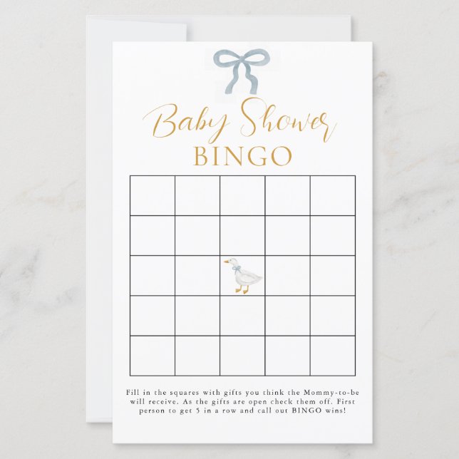 Silly Goose Blue Gingham Baby Shower Bingo Game  (Voorkant)